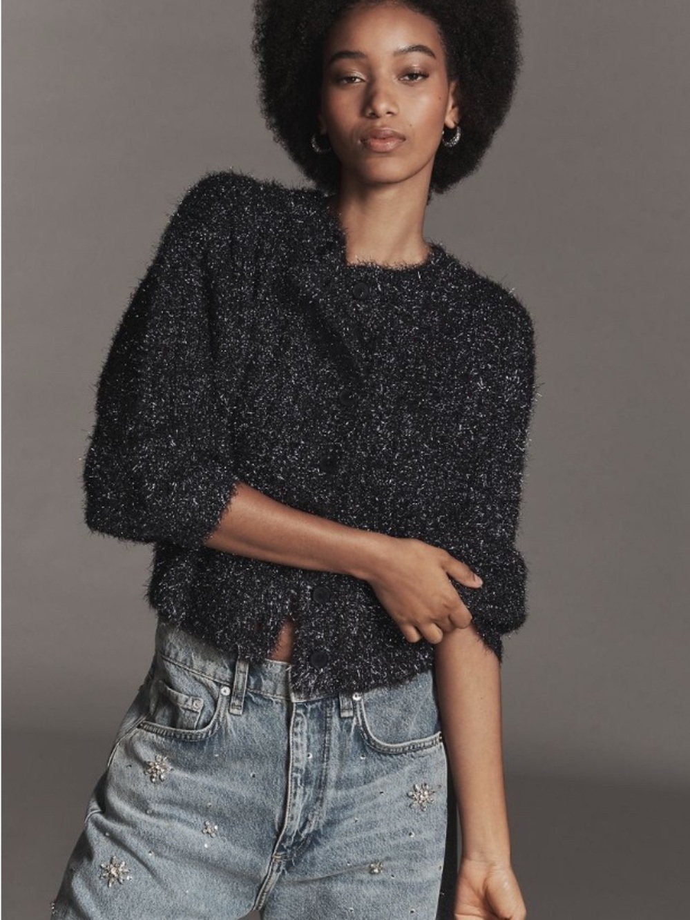Boat-Neck Tinsel Cardigan Sweater by Anthropologie
